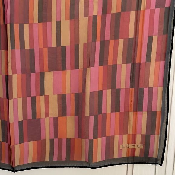 Echo pink, black & orange semi sheer chiffon polyester scarf - Picture 3 of 6